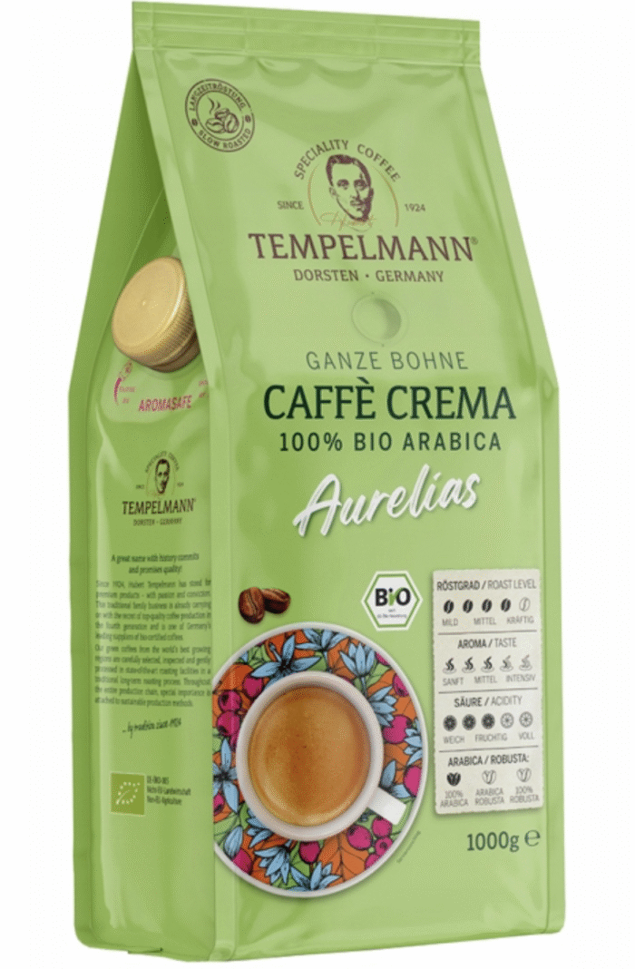 Kawa ziarnista Tempelmann Aurelias 100% Arabica Caffe Crema BIO 1kg - obrazek 1