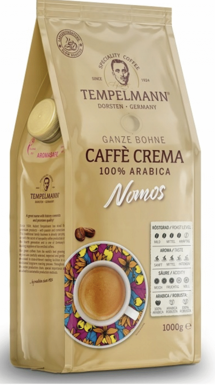 TEMPELMANN 1 KG NOMOS CREMA KAWA ZIARNISTA 100% ARABICA - obrazek 1