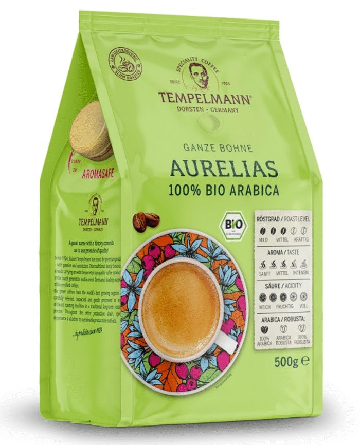 TEMPELMANN 500G AURELIAS BIO KAWA ZIARNISTA 100% ARABICA - obrazek 1