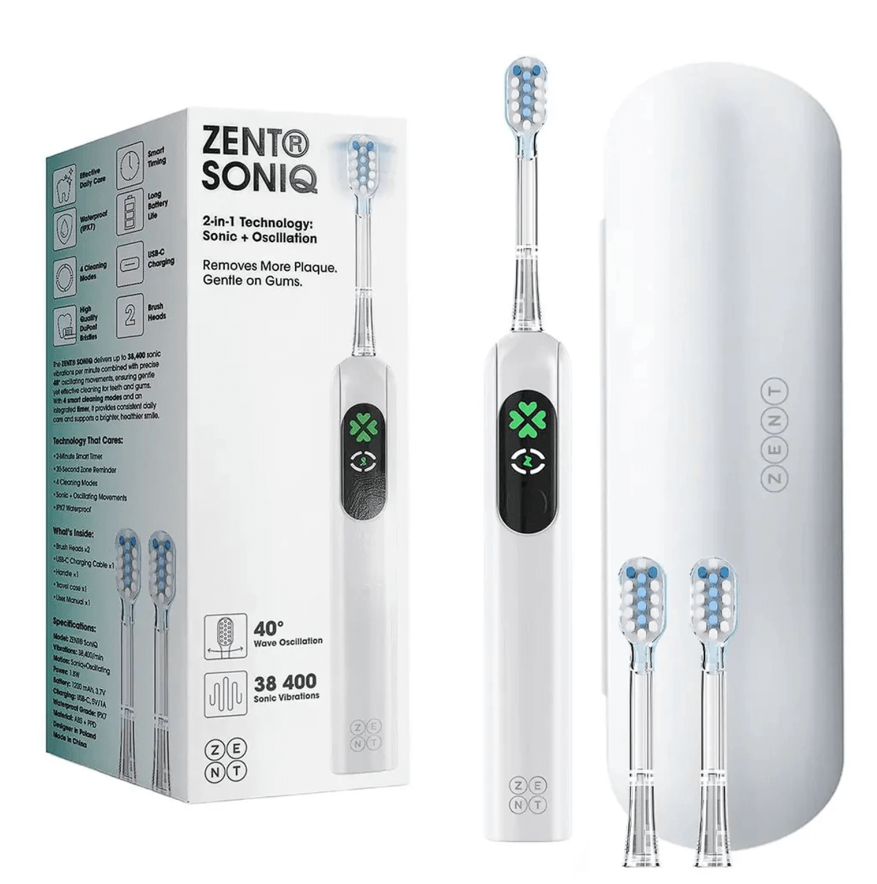 ZENT® SoniQ™ – Aktywna szczoteczka soniczna z ruchem oscylacyjnym 40°