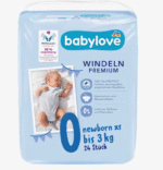 Pieluszki Premium dla noworodka, rozmiar 0, XS, do 3 kg, 24 szt. babylove