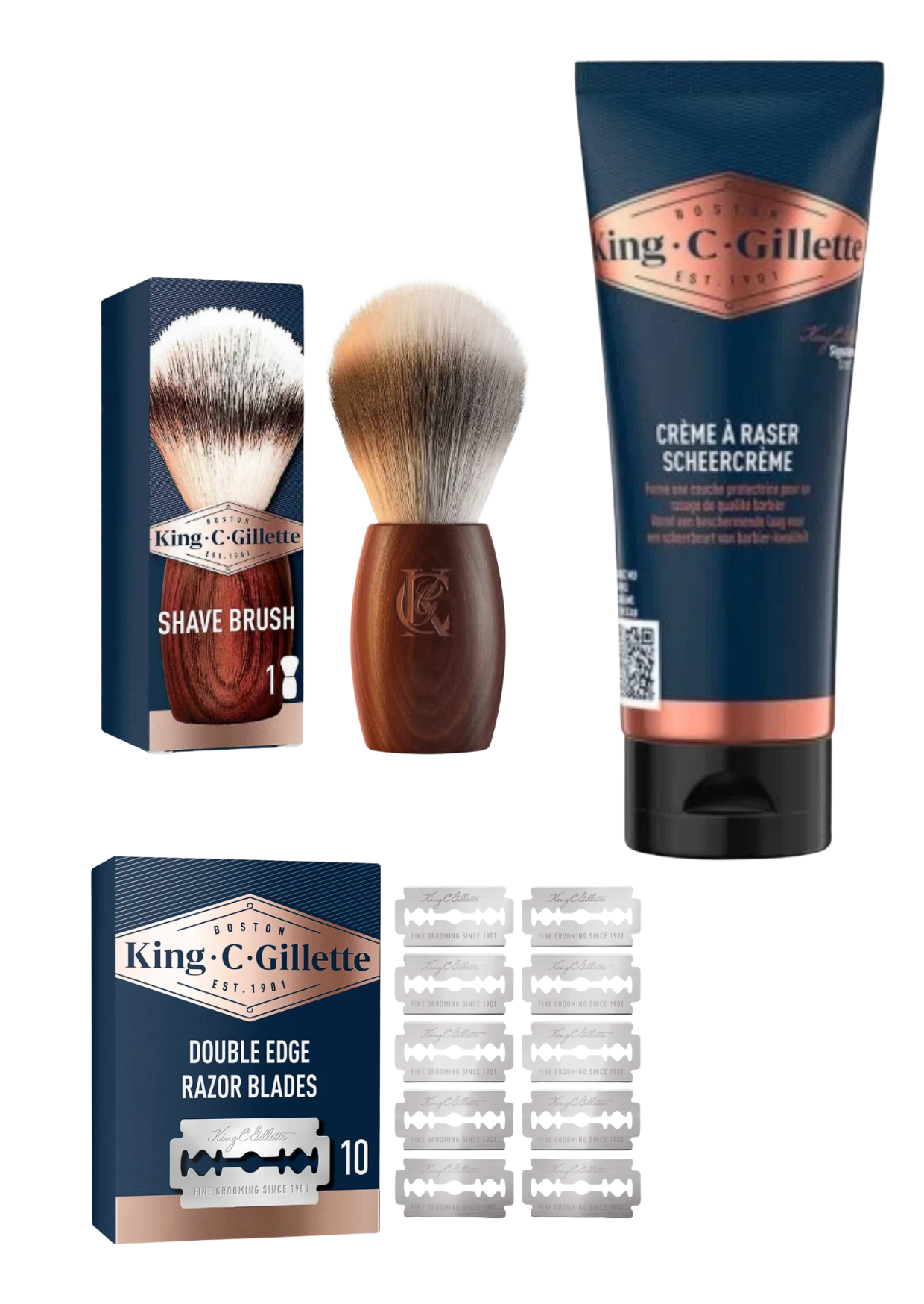 King C Gillette Double Edge ZESTAW, krem do golenia ,żyletki 10 szt, pędzel do golenia