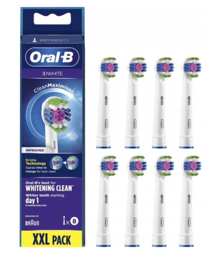 KOŃCÓWKI DO SZCZOTECZKI ELEKTRYCZNEJ Braun ORAL-B 3D WHITE  8 SZT