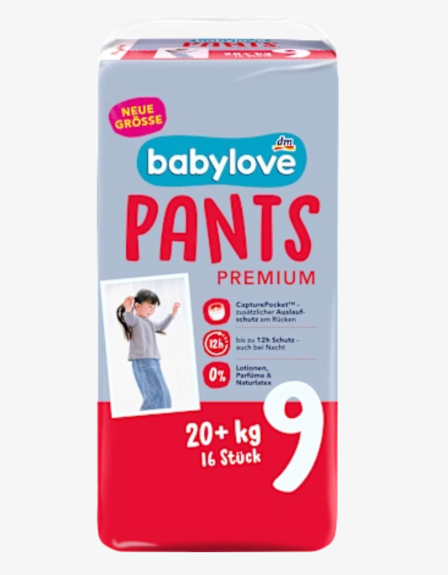 babylove Pieluchomajtki Premium, rozmiar 9, 20 kg+, 16 szt.