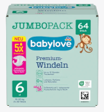 Babylove Pieluszki Premium, rozmiar 6, XL, 15-20 kg, JUMBOPACK, 64 szt.