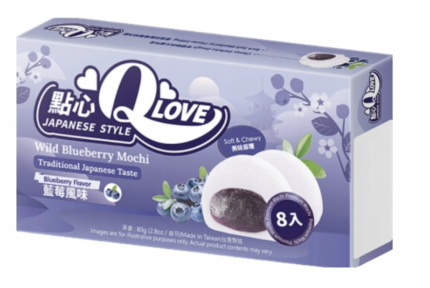Q LOVE Wild Blueberry Mochi 80g – Japońskie Ciasteczka Mochi Leśna Jagoda / Borówka
