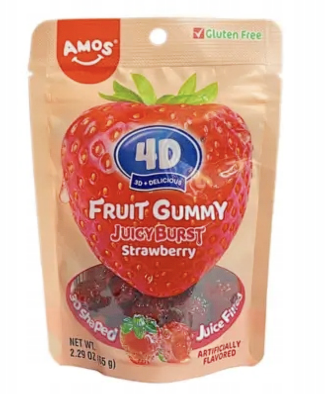 Żelki Amos 4D Fruit Gummy Strawberry 65g